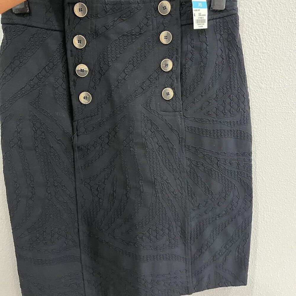 J‎ Mclaughlin Valerie Skirt 4 Black Zebra Jacquard Knee Length Button Career